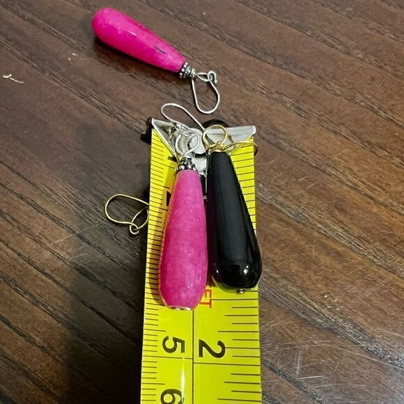 Set of 2 Artisan Earrings Jade and Onyx on sterling silver - Picture 2 of 4